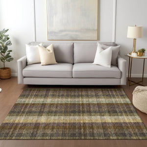 HomeRoots 5' Stylish Brown Taupe and Plum Plaid Area Rug - Durable, Washable, Perfect for Indoor & Outdoor Use 9' X 12' 613961