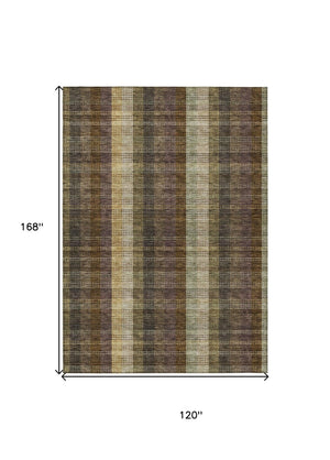 HomeRoots 5' Stylish Brown Taupe and Plum Plaid Area Rug - Durable, Washable, Perfect for Indoor & Outdoor Use 10' X 14' 613962