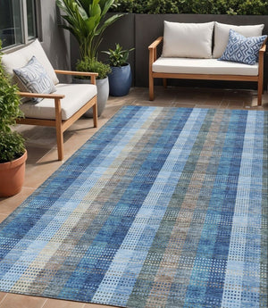 HomeRoots 5' Stylish Denim Blue Plaid Washable Area Rug - Durable Indoor/Outdoor Design for High-Traffic Spaces 5' X 8' 613964