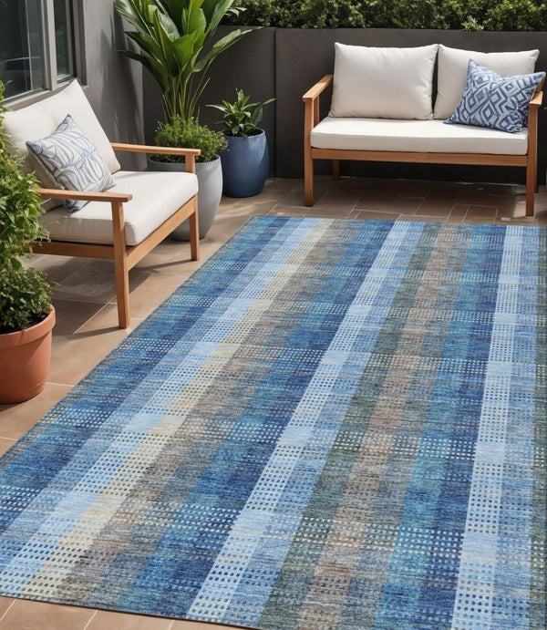 HomeRoots 5' Stylish Denim Blue Plaid Washable Area Rug - Durable Indoor/Outdoor Design for High-Traffic Spaces 5' X 8' 613964