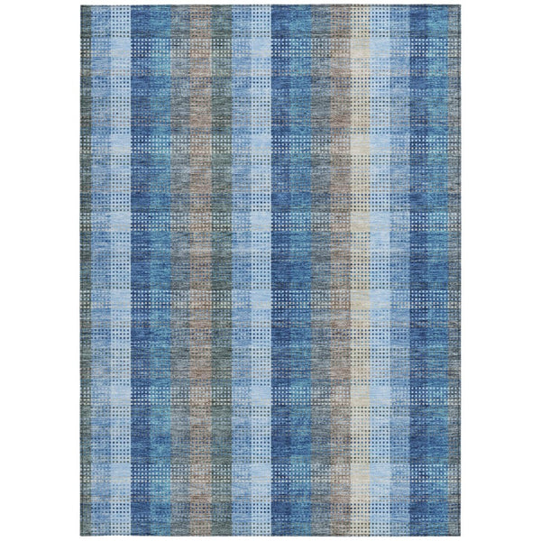 HomeRoots 5' Stylish Denim Blue Plaid Washable Area Rug - Durable Indoor/Outdoor Design for High-Traffic Spaces 5' X 8' 613964