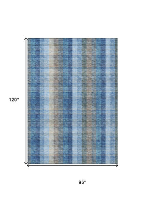 HomeRoots 5' Stylish Denim Blue Plaid Washable Area Rug - Durable Indoor/Outdoor Design for High-Traffic Spaces 8' X 10' 613966