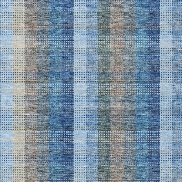 HomeRoots 5' Stylish Denim Blue Plaid Washable Area Rug - Durable Indoor/Outdoor Design for High-Traffic Spaces 8' X 10' 613966