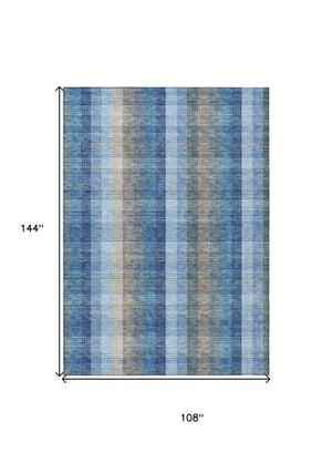 HomeRoots 5' Stylish Denim Blue Plaid Washable Area Rug - Durable Indoor/Outdoor Design for High-Traffic Spaces 9' X 12' 613967
