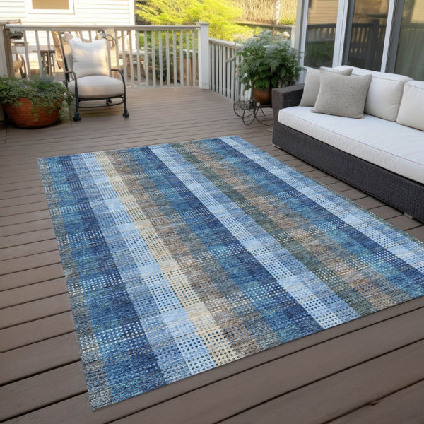 HomeRoots 5' Stylish Denim Blue Plaid Washable Area Rug - Durable Indoor/Outdoor Design for High-Traffic Spaces 9' X 12' 613967