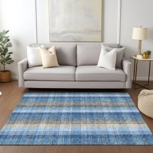 HomeRoots 5' Stylish Denim Blue Plaid Washable Area Rug - Durable Indoor/Outdoor Design for High-Traffic Spaces 9' X 12' 613967