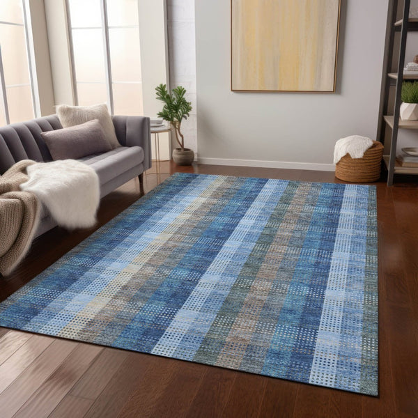 HomeRoots 5' Stylish Denim Blue Plaid Washable Area Rug - Durable Indoor/Outdoor Design for High-Traffic Spaces 9' X 12' 613967