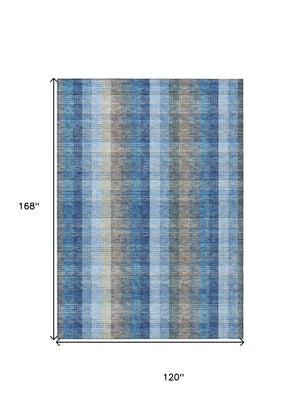 HomeRoots 5' Stylish Denim Blue Plaid Washable Area Rug - Durable Indoor/Outdoor Design for High-Traffic Spaces 10' X 14' 613968