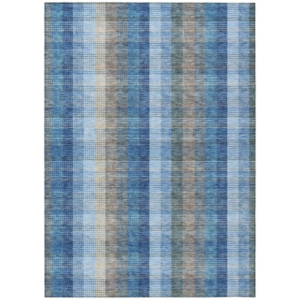 HomeRoots 5' Stylish Denim Blue Plaid Washable Area Rug - Durable Indoor/Outdoor Design for High-Traffic Spaces 10' X 14' 613968