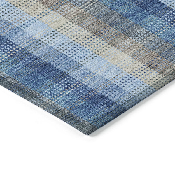 HomeRoots 5' Stylish Denim Blue Plaid Washable Area Rug - Durable Indoor/Outdoor Design for High-Traffic Spaces 10' X 14' 613968
