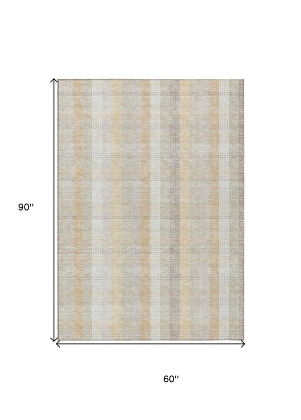 HomeRoots 5' Classic Plaid Indoor Outdoor Area Rug in Ivory Beige and Tan - Durable, Washable, Versatile Design 5' X 8' 613970
