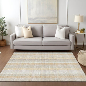 HomeRoots 5' Classic Plaid Indoor Outdoor Area Rug in Ivory Beige and Tan - Durable, Washable, Versatile Design 5' X 8' 613970