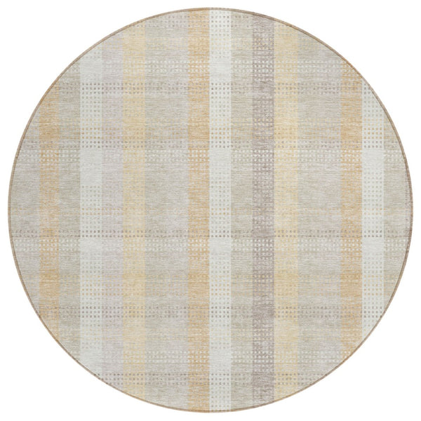 HomeRoots 5' Classic Plaid Indoor Outdoor Area Rug in Ivory Beige and Tan - Durable, Washable, Versatile Design 8' Round 613971