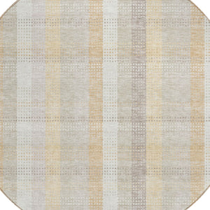 HomeRoots 5' Classic Plaid Indoor Outdoor Area Rug in Ivory Beige and Tan - Durable, Washable, Versatile Design 8' Round 613971