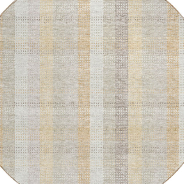 HomeRoots 5' Classic Plaid Indoor Outdoor Area Rug in Ivory Beige and Tan - Durable, Washable, Versatile Design 8' Round 613971
