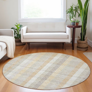 HomeRoots 5' Classic Plaid Indoor Outdoor Area Rug in Ivory Beige and Tan - Durable, Washable, Versatile Design 8' Round 613971