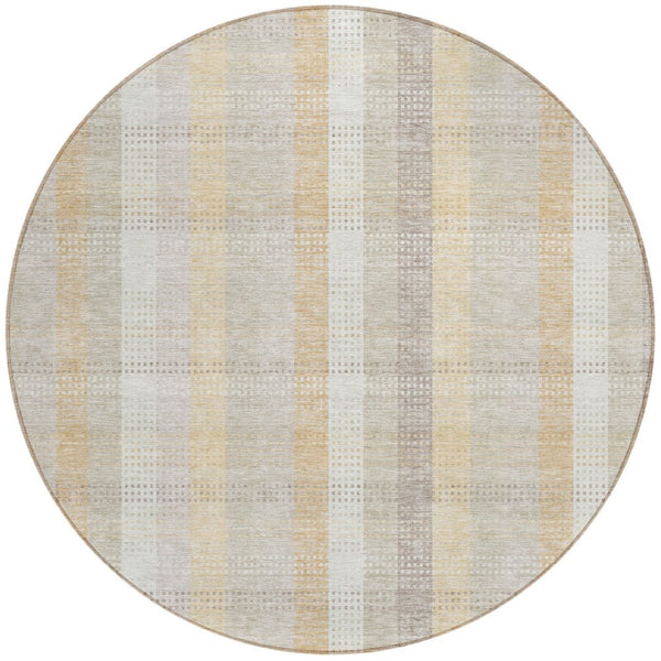 HomeRoots 5' Classic Plaid Indoor Outdoor Area Rug in Ivory Beige and Tan - Durable, Washable, Versatile Design 8' Round 613971