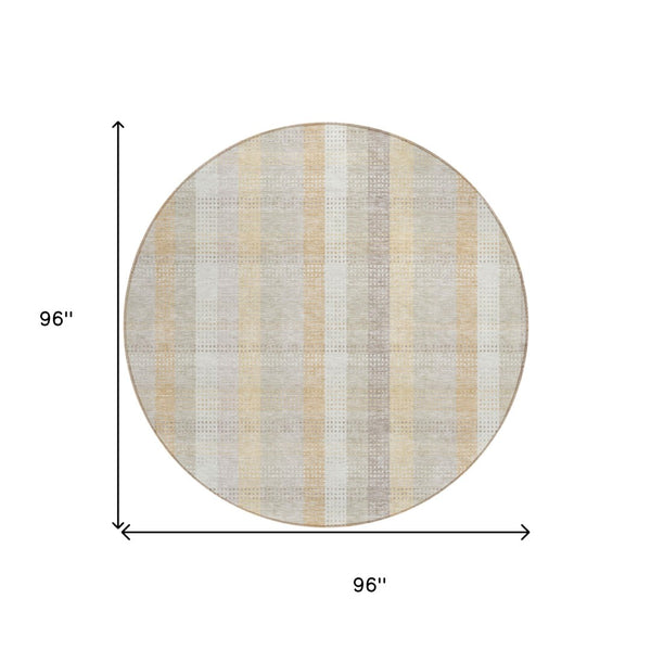 HomeRoots 5' Classic Plaid Indoor Outdoor Area Rug in Ivory Beige and Tan - Durable, Washable, Versatile Design 8' Round 613971
