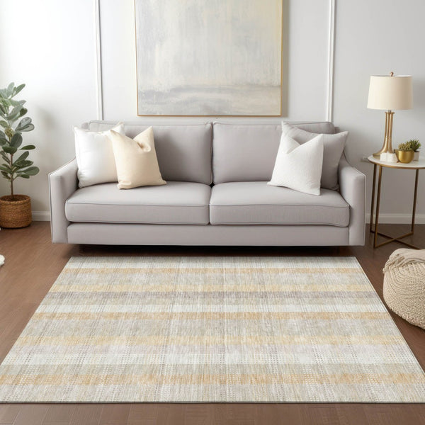 HomeRoots 5' Classic Plaid Indoor Outdoor Area Rug in Ivory Beige and Tan - Durable, Washable, Versatile Design 8' X 10' 613972