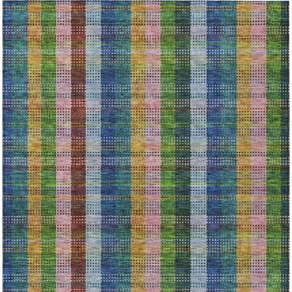 HomeRoots 5' Timeless Navy Blue Pink and Sage Plaid Washable Area Rug for Indoor or Outdoor Durability & Style 5' X 8' 613976