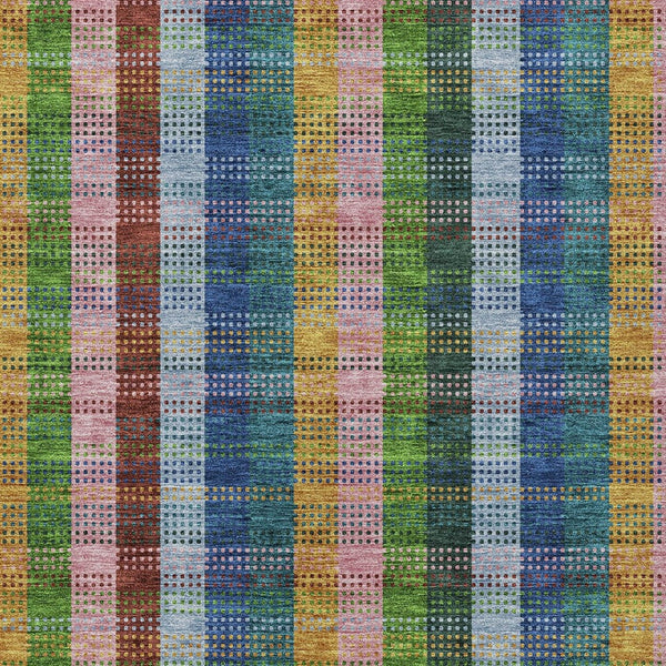 HomeRoots 5' Timeless Navy Blue Pink and Sage Plaid Washable Area Rug for Indoor or Outdoor Durability & Style 5' X 8' 613976