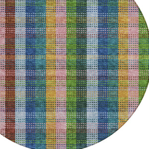 HomeRoots 5' Timeless Navy Blue Pink and Sage Plaid Washable Area Rug for Indoor or Outdoor Durability & Style 8' Round 613977