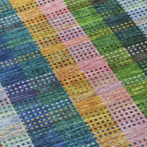 HomeRoots 5' Timeless Navy Blue Pink and Sage Plaid Washable Area Rug for Indoor or Outdoor Durability & Style 8' Round 613977