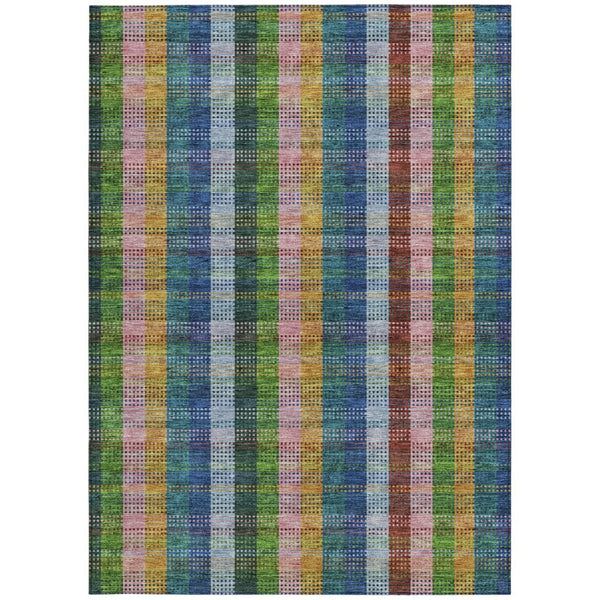 HomeRoots 5' Timeless Navy Blue Pink and Sage Plaid Washable Area Rug for Indoor or Outdoor Durability & Style 8' X 10' 613978