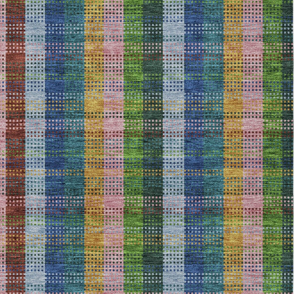 HomeRoots 5' Timeless Navy Blue Pink and Sage Plaid Washable Area Rug for Indoor or Outdoor Durability & Style 9' X 12' 613979
