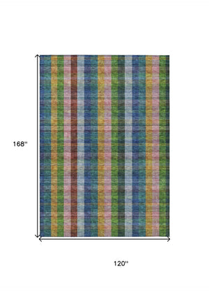 HomeRoots 5' Timeless Navy Blue Pink and Sage Plaid Washable Area Rug for Indoor or Outdoor Durability & Style 10' X 14' 613980