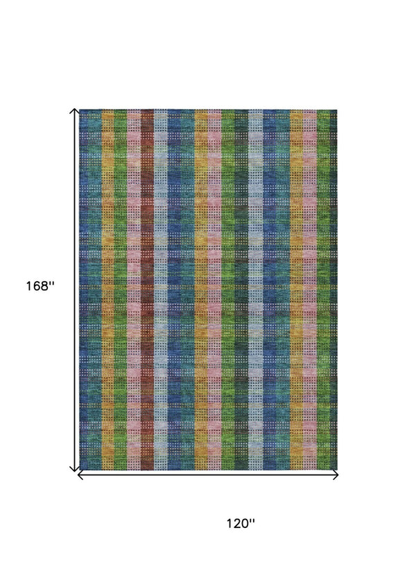 HomeRoots 5' Timeless Navy Blue Pink and Sage Plaid Washable Area Rug for Indoor or Outdoor Durability & Style 10' X 14' 613980