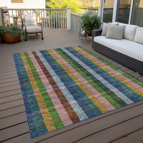 HomeRoots 5' Timeless Navy Blue Pink and Sage Plaid Washable Area Rug for Indoor or Outdoor Durability & Style 10' X 14' 613980
