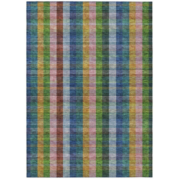 HomeRoots 5' Timeless Navy Blue Pink and Sage Plaid Washable Area Rug for Indoor or Outdoor Durability & Style 10' X 14' 613980