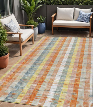 HomeRoots 5' Cozy Peach Ivory and Orange Plaid Area Rug - Machine Washable, Durable for Indoor/Outdoor Use 5' X 8' 613982