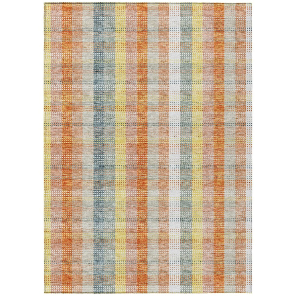 HomeRoots 5' Cozy Peach Ivory and Orange Plaid Area Rug - Machine Washable, Durable for Indoor/Outdoor Use 5' X 8' 613982
