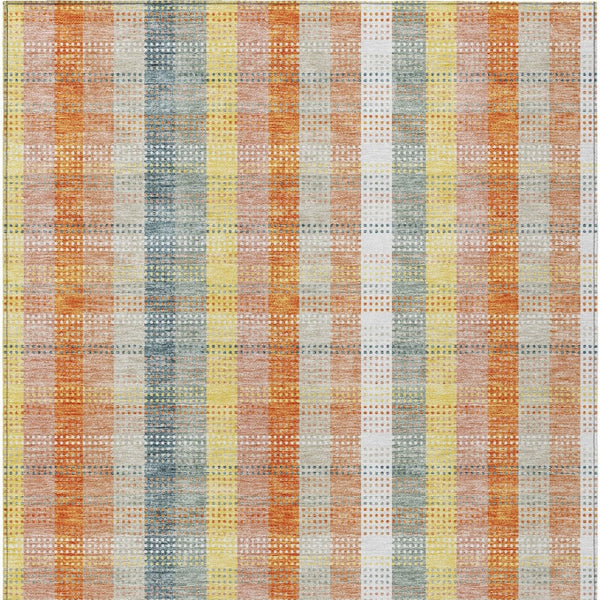 HomeRoots 5' Cozy Peach Ivory and Orange Plaid Area Rug - Machine Washable, Durable for Indoor/Outdoor Use 5' X 8' 613982