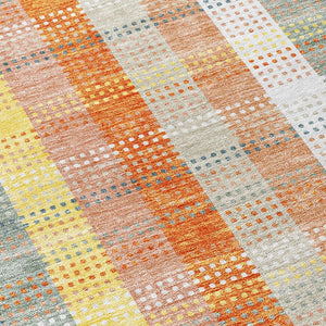 HomeRoots 5' Cozy Peach Ivory and Orange Plaid Area Rug - Machine Washable, Durable for Indoor/Outdoor Use 8' Round 613983