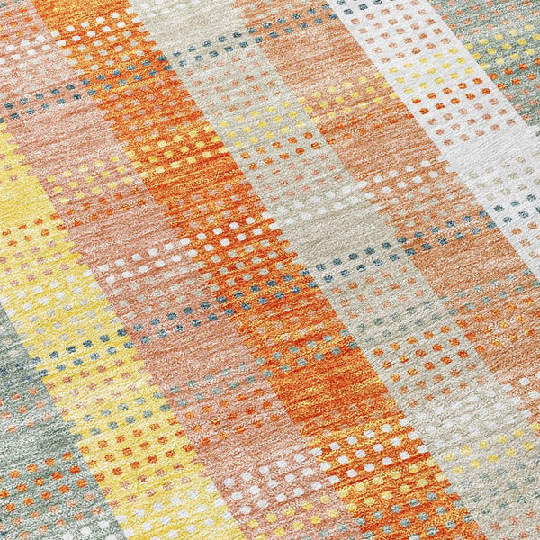 HomeRoots 5' Cozy Peach Ivory and Orange Plaid Area Rug - Machine Washable, Durable for Indoor/Outdoor Use 8' Round 613983