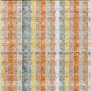 HomeRoots 5' Cozy Peach Ivory and Orange Plaid Area Rug - Machine Washable, Durable for Indoor/Outdoor Use 9' X 12' 613985