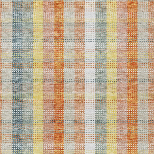 HomeRoots 5' Cozy Peach Ivory and Orange Plaid Area Rug - Machine Washable, Durable for Indoor/Outdoor Use 9' X 12' 613985