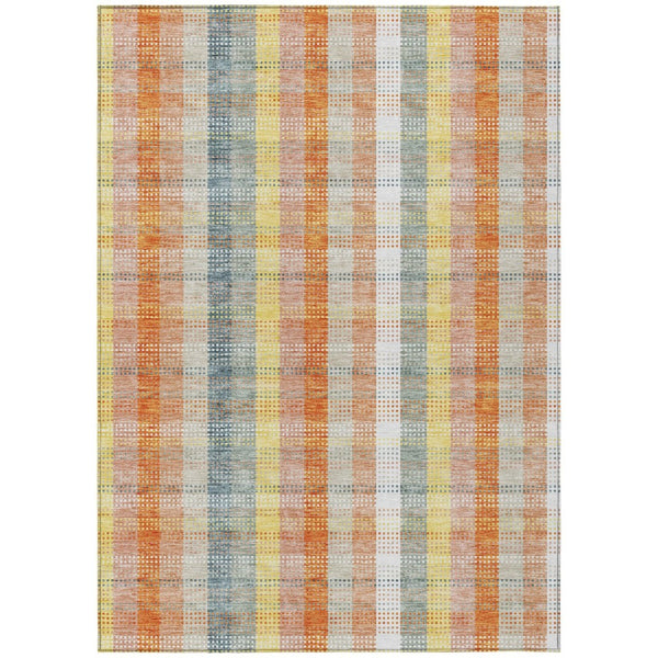 HomeRoots 5' Cozy Peach Ivory and Orange Plaid Area Rug - Machine Washable, Durable for Indoor/Outdoor Use 10' X 14' 613986
