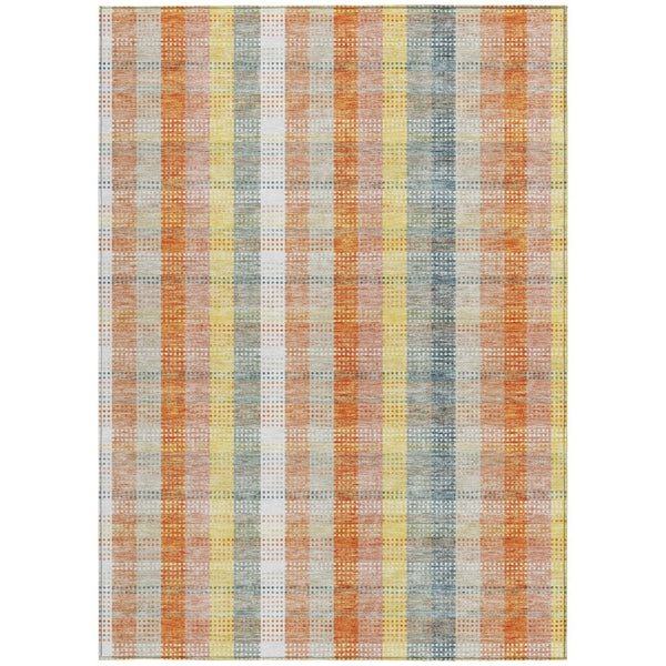 HomeRoots 5' Cozy Peach Ivory and Orange Plaid Area Rug - Machine Washable, Durable for Indoor/Outdoor Use 10' X 14' 613986