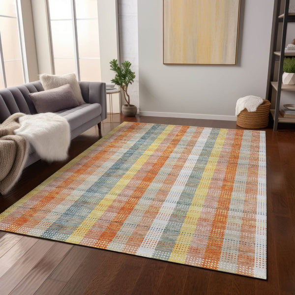 HomeRoots 5' Cozy Peach Ivory and Orange Plaid Area Rug - Machine Washable, Durable for Indoor/Outdoor Use 10' X 14' 613986
