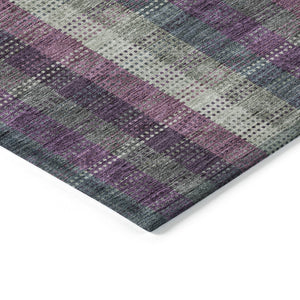 HomeRoots 5' Stylish Plum Eggplant and Gray Plaid Washable Area Rug for Indoor and Outdoor Durability 5' X 8' 613988