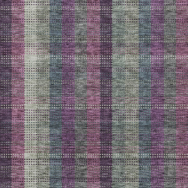 HomeRoots 5' Stylish Plum Eggplant and Gray Plaid Washable Area Rug for Indoor and Outdoor Durability 5' X 8' 613988