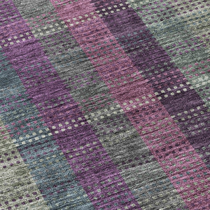 HomeRoots 5' Stylish Plum Eggplant and Gray Plaid Washable Area Rug for Indoor and Outdoor Durability 8' Round 613989