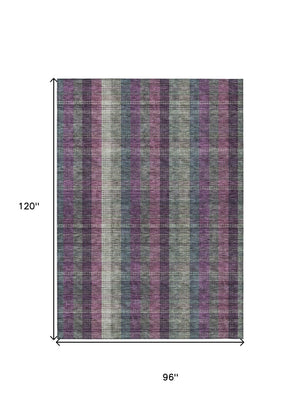 HomeRoots 5' Stylish Plum Eggplant and Gray Plaid Washable Area Rug for Indoor and Outdoor Durability 8' X 10' 613990