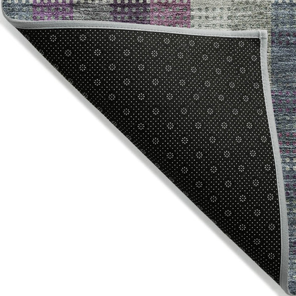 HomeRoots 5' Stylish Plum Eggplant and Gray Plaid Washable Area Rug for Indoor and Outdoor Durability 8' X 10' 613990