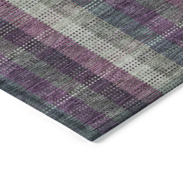 HomeRoots 5' Stylish Plum Eggplant and Gray Plaid Washable Area Rug for Indoor and Outdoor Durability 8' X 10' 613990