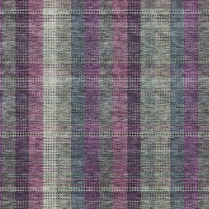 HomeRoots 5' Stylish Plum Eggplant and Gray Plaid Washable Area Rug for Indoor and Outdoor Durability 8' X 10' 613990